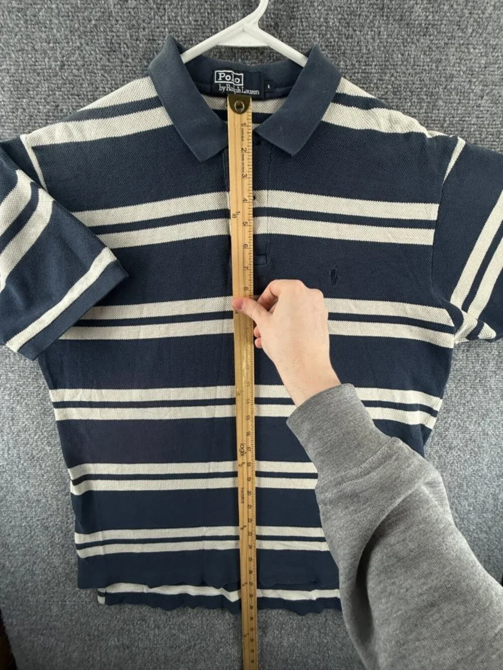 Polo Ralph Lauren Striped Blue White Short Sleeve Polo Shirt Men Cotton Mesh LG